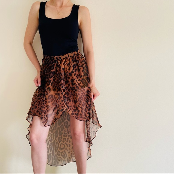 San joy leopard print asymmetrical high low  mini skirt - Picture 6 of 10